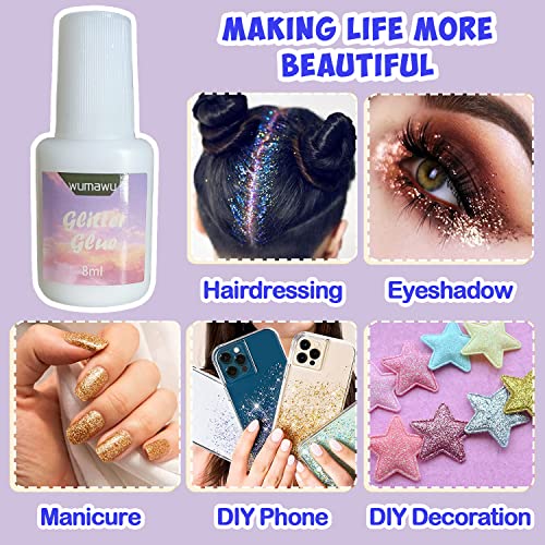 Hautkleber für Glitzertattoos,wumawu 8 ml*3 Glitter Glue, Kleber für Glitzer, Geruchlos& Nicht Toxisch, Glitzer tattoo kleber für Halloween, Karneval, Schminke, Weihnachten,Cosplay (24 ml)