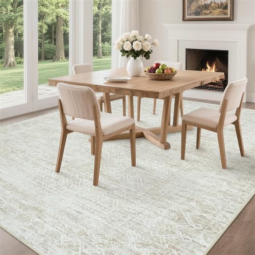 Tapete decorativo beige 8x10 pies lavable no resbaladizo miniatura 4