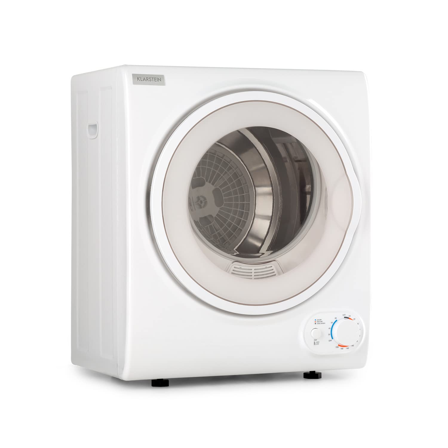 Klarstein Jet Set 2500 - Wäschetrockner, Ablufttrockner, Frontlader, 850 W, freistehend/Unterbau, EEK C, 2,5 kg, PTC-Heizelement, Wärmewahl bis 60 °C, Timer 20 bis 200 Minuten, Kompakt, weiß