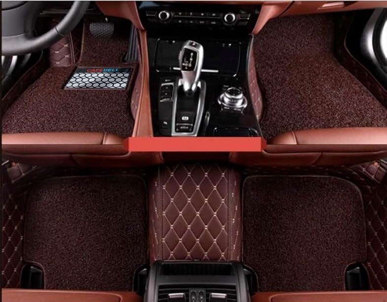 Image of CAPEDELL 7D Premium Car Floor Mat Compatible with Vinfast VF7 ||Luxury Leather Double Layered Mat||Set of 3pcs||Waterproof and Washable||Colour:-Coffee with Golden