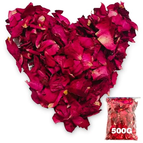 Blütenkonfetti Hochzeit 500g 100% Blütenblätter Natürliche Getrocknete Rosenblätter Biologisch Konfetti Rose für Geburtstag Vorschlag Party Feiern -umweltfreundlich und Abbaubar (500)