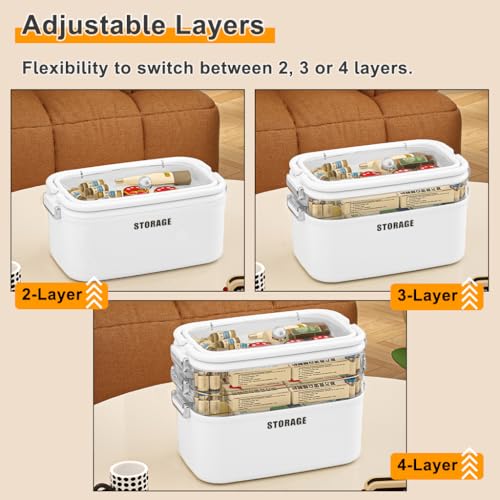 Yiomxhi 4 Niveles Caja de Medicamentos Organizadora Fármacos, Grande Capacidad Gabinete de Medicina con Asas, Caja Botiquín Primeros Auxilios Vacíos Portátil para Hogar y Viajes, Blanco - imagen 4