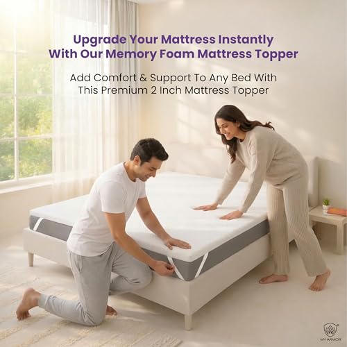 Image of MY ARMOR 2 Inch Memory Foam Mattress Topper, Soft Mattress Padding for Bed with Zipper Cover, White, Single Size, 72 inchx36 inch (6 ft x 3 ft)