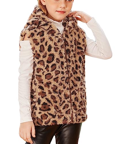 Danna Belle Girls Fleece Vest Jackets Size 10-12 Leopard Sherpa Hoodies Vest Jacket Zipper