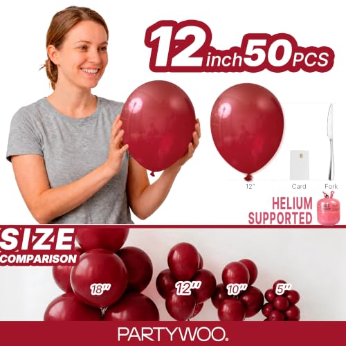 Image of PartyWoo Burgundy Balloons 50pcs Dark Chestnut Red Maroon Dark Color (Pack of 2)