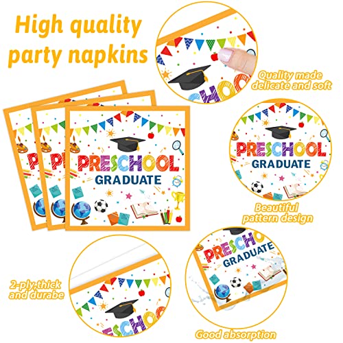 Image of Preschool Graduation Party Supplies Pre-K Grad Tableware Set Kindergarten Graduation Plate Napkin Kindergarten Disposable Paper Dinnerware Kit for Graduate Party decoration Favor 24 Guest (White)