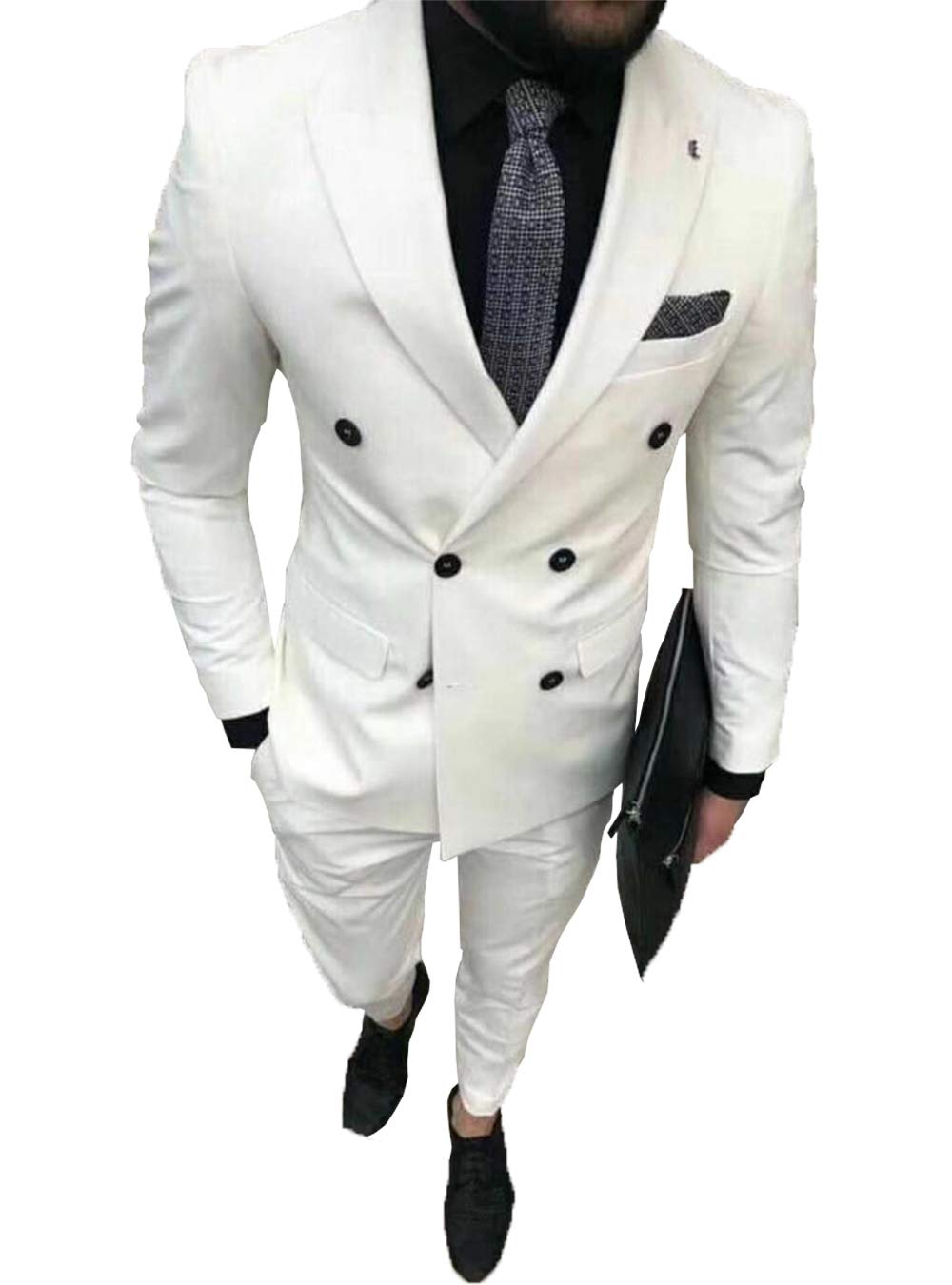 Solove-SuitMen's 2 Pieces Solid Double Breasted Fashion Mens Suit Slim Fit Blazer Tuxedos for Wedding Groomsmen(Blazer+Pants)