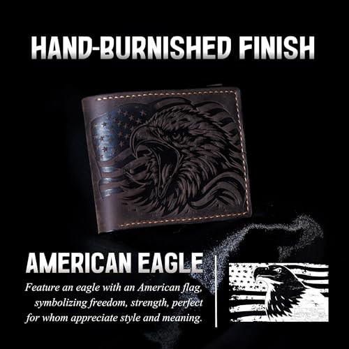 Leather skull wallet, bifold handmade skull art wallet, leather gift ideas for him, ID card minimalist wallet (Eagle American)4