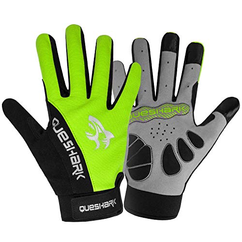 Queshark Fahrradhandschuhe Radsport Handschuhe rutschfeste und stoßdämpfende Mountainbike Handschuhe mit Signalfarbe geeiget Unisex Herren Damen Cover