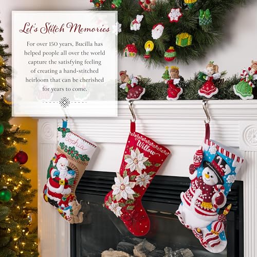 Image of Bucilla Felt Applique 18 inch Stocking Making Kit, Gnome's Snowy Surprise, Perfect for DIY Arts and Crafts, 89713E
