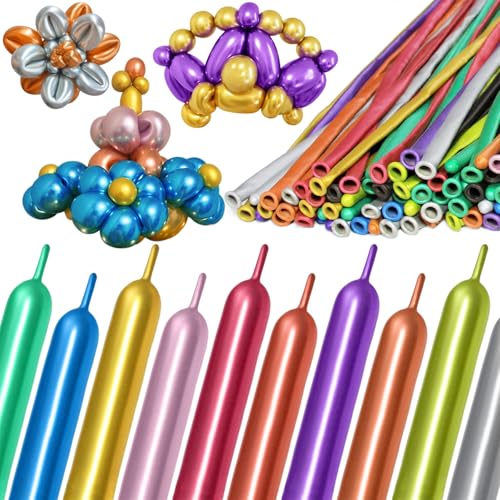 Image of 260 Metallic Multi Long Balloons for Balloon Garland Thickening Skinny Latex Twisting Animals Modeling Christmas Birthday Wedding Party Festival Decorations 100pcs