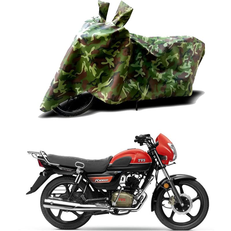 Image of 100% Water Resistant Bike Scooty Two Wheeler Body Cover Compatible for TVS Radeon Dual Disc /UV-Rays /Heat Protection /Birds Dropping /Scratchproof /Dust Proof /Waterproof /All Varient[Green MJ]
