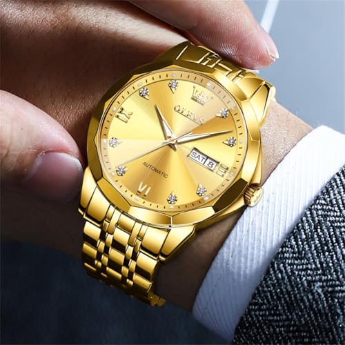 Image of OLEVS Watch for Men Automatic Classic Mechanical Watch Diamond Mirror Stainless Steel Dress Casual Waterproof Day /Date Calendar