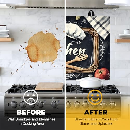 Image of NYZE Stove Cover for Electric and Glass Stove Tops 3-in-1 Stove Mat, Heat Resistant Counter Protector Mat, Non-Slip Surface & Drying Rack (Blackboard Kitchen, 28.5 inch Lx20.5 W)
