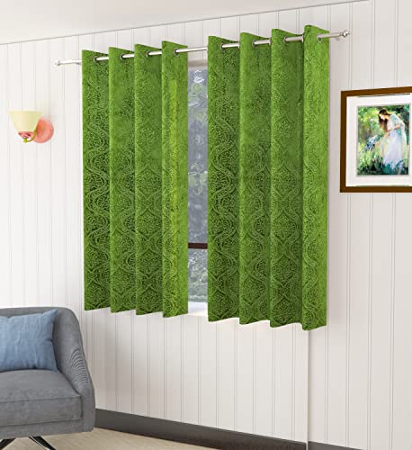 Image of Homefab India 2 Piece Velvet Window Curtains - 5 feet, Green