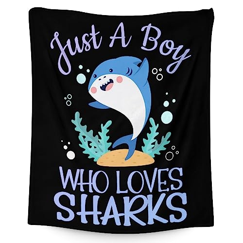 Shark Blanket Gifts - 50"x60" Cute Throw Blanket for Boys - Black Soft Fuzzy Blankets for Bed, Couch & Living Room
