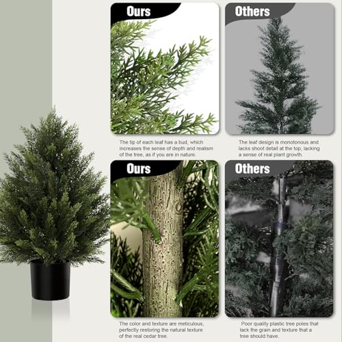 Artificial Topiary Cedar Trees 2FT Tall 2 Set, Outdoor Indoor Faux Pine Shrubs Plants, Realistic Fake Plants Front Porch Decor, Artificial Bushes Cypress for Home Front Door Offices