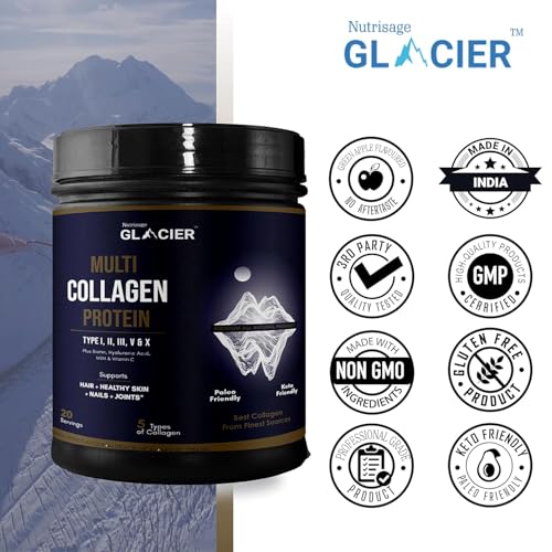 Image of Multi Collagen Peptides Powder -Easy to Dissolve - Type I, II, III, V, X - for Women & Men - Promotes Hair, Skin, Nails, & Joint Health-200 gm-pack of 2