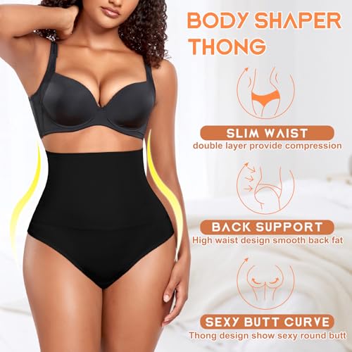 Image of Werena Tummy Control Thong Shapewear for Women High Waist Shaping Underwear Seamless Thongs Panties