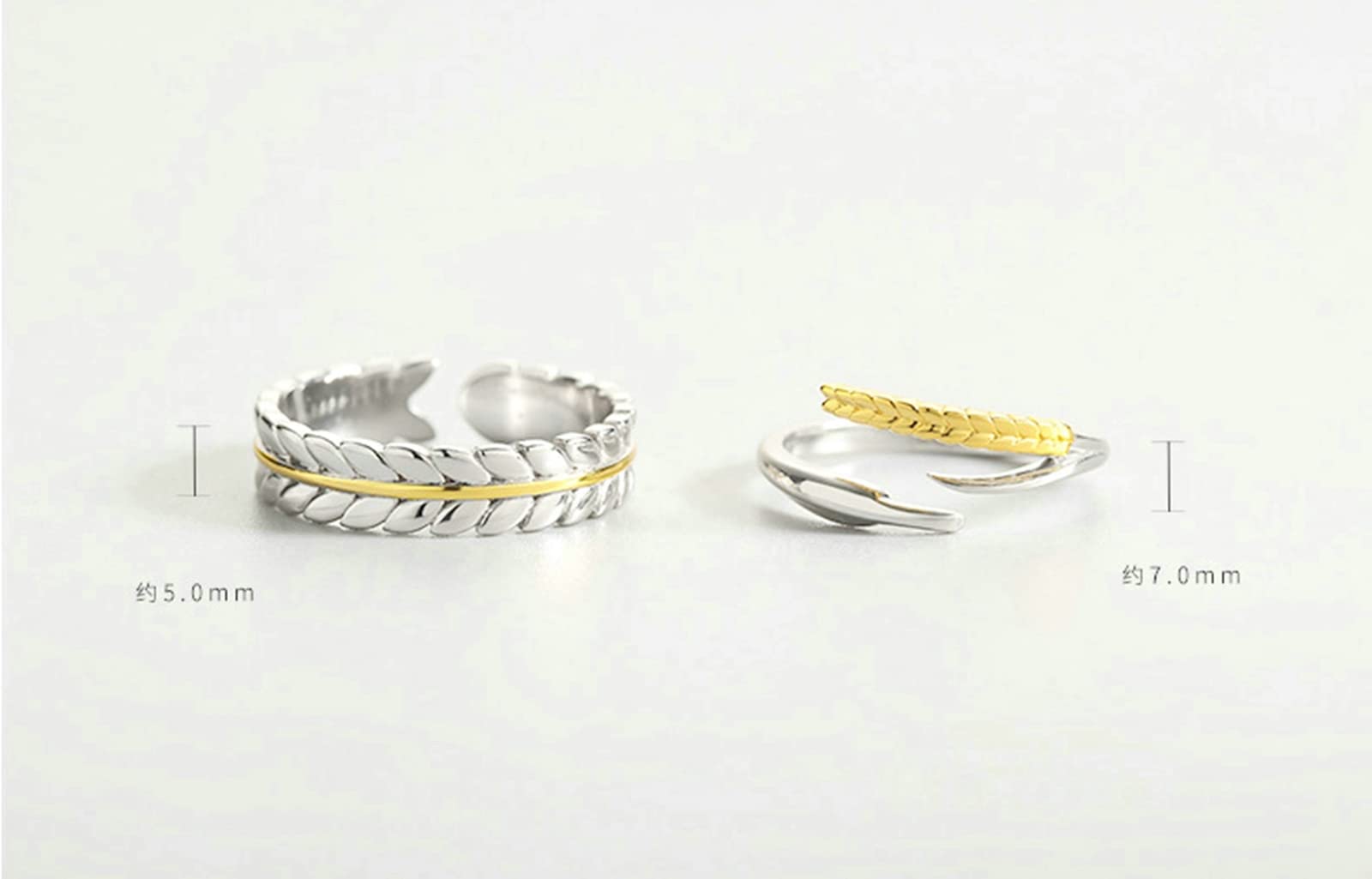 Bague de Mariage Gravé, Alliance Or et Argent Couple avec Conception de Blé Réglable Anniversaire Anneau de Bijoux Cadeau