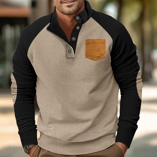 ADHOWBEW Men Sweater Casual Work Fall Button Lightweight Corduroy Lightweight Fleece Vintage Long Sleeve Sweatshirt2