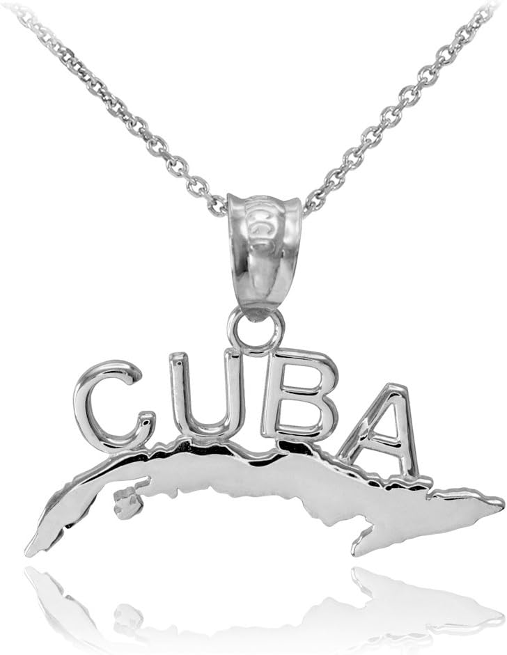 High Polish 925 Sterling Silver Cuba Pendant Necklace