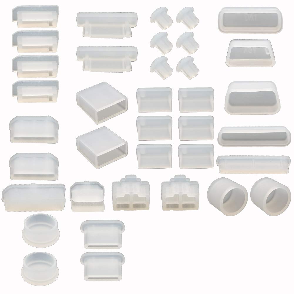 37 PCS 17 Types Anti Dust Plugs Computer Port Dust Plugs, Silicone Dust-Proof Stoppers/Plugs for Computer PC Case Box Laptop Port, Dust Covers Stoppers, for VGA DVI HDMI USB COM LPT DP RJ45 (White), AYD-DP03