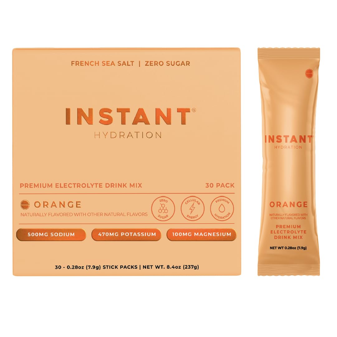 Instant Hydration Electrolytes Powder Packets - Citrus Orange Drink Mix - Zero Sugar - Keto, Vegan, Gluten-Free, Non-GMO - Boost Recovery, Brain Health, Muscle &amp; Tissue Support- 30 Sticks