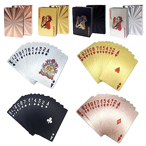 4 Decks Wasserdichte Spielkarten Gold Silber Kunststoff Poker Karten Spielkarten Themed Standard Spielkartenspiele für Erwachsene Familienspiel Party Show Festival