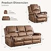 HAOMARKETS 3-Piece Power Reclining Sofa Set for Living Room, Included 2 Faux LeatherElectric Recliners with Massage & Heat, and 3-Seater Recliner Couches with Rivets, Brown