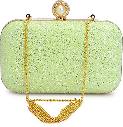 TOOBA Women's Handcrafted Beautiful Bling Box Clutch Bag (Fluorescent Green Pearl)