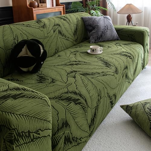 Image of HOKIPO 200gsm Dual Tone Knitting Jacquard Sofa Cover 3 Seater Fully Covered, Olive Green (AR-6034-GRN)