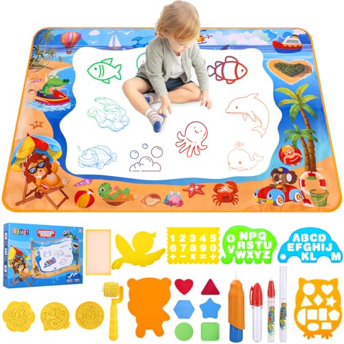 Zaxiva Água de ardósia mágica 100 x 70 cm, tapete Doodle aquático, brinquedos para crianças 2 anos, tapete de desenho com água, pintar crianças, brinquedo menina 2 anos, jogos educativos 1 2 3 4 anos,