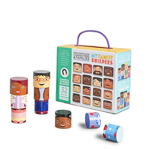 Image of My Family Builders 32-Piece Multiracial Magnetic Family Play Set – Wooden Diversity Building Blocks for Kids – Multicultural Puzzles & SEL Toy for Toddlers & Children