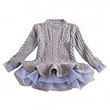 Generic Girls Ruffle Sweater Long Sleeves Tutu Dresses Stitching Knitting Pullover Tops for Kids (Gray, 110)