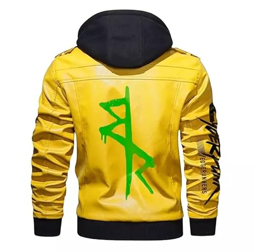 ABz Leathers David Martinez Yellow Faux Cyberpunk Leather Hoodie Jacket – Samurai 2077 Inspired Outfit Halloween (US, Alpha, Large, Regular, Regular, Yellow)