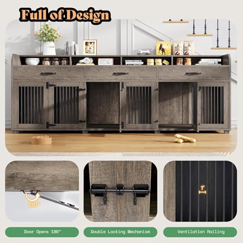 Image of AMERLIFE 95 inch Dog Crate Furniture, Multi-Functional TV Stand with Storage