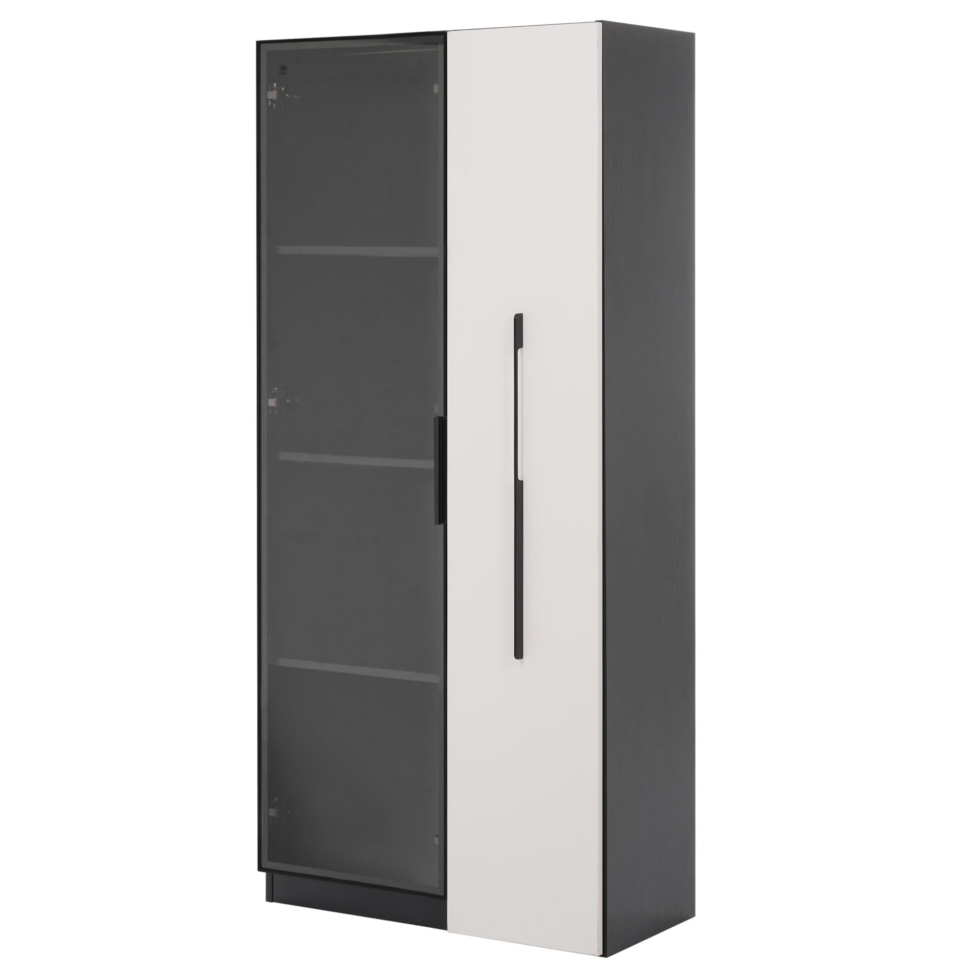 Merax Vetrina 70 × 40 × 160 cm, libreria con porta in vetro temperato, telaio in alluminio, estrattore laterale e cassetto, con ruote e illuminazione a LED, per soggiorno e sala da pranzo