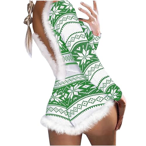 Generisch Blaumann - Disfraz de Navidad para mujer, pantalones cortos de manga larga, pijama de Navidad, mono corto para mujer, ropa de casa, verde, XXL
