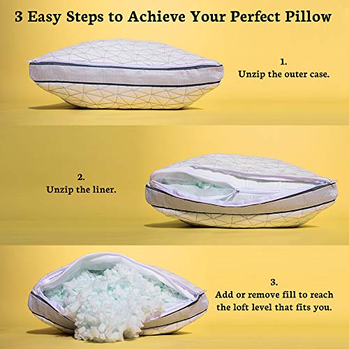 Coop Home Goods - Eden Shredded Memory Foam Pillow with Cooling Zippered Cover and Adjustable Hypoallergenic Gel Infused Memory Foam Fill - Standard