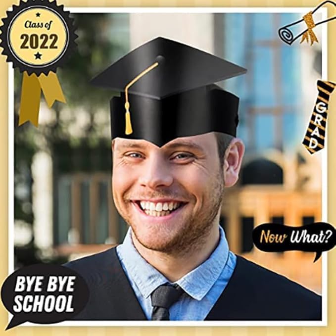 36 cappellini di laurea per bambini e adulti, corona di carta per laurea, corona di carta regolabile, decorazione per regali di laurea per bambini, asilo, regali prescolari, nero