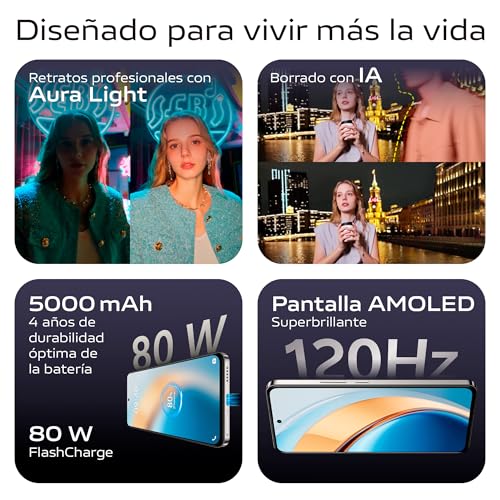 V40 SE 80W Smartphone 5G,8GB + 256GB Android, 6.67 Pulgadas, Pantalla AMOLED 120Hz,Retratos con Aura Light,Cámara de 50MP, Teléfono móvil con Auriculares TWS 3e + Cargador 80W FlashCharge, Negro - Imagen 3