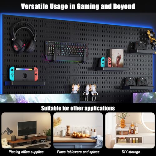Yakiter Pegboard Combination Kit, Wall Mount Display Pegboard Panel Kit for Live Room Gaming Room, Craft Room, Work place, Durable Plastic Wall Organizer Kit, Peg Boards Organizer, 4 x 30*30cm, Black