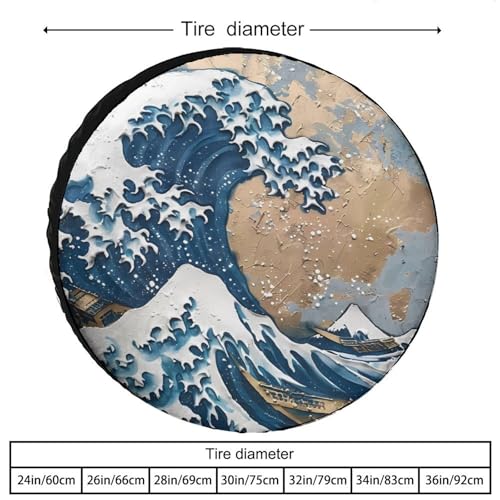 The Great Wave of Kanagawa Art Spare Tire Cover Waterproof Wheel Cover Durable Protectors Fits for Most Vehicle 28inch2