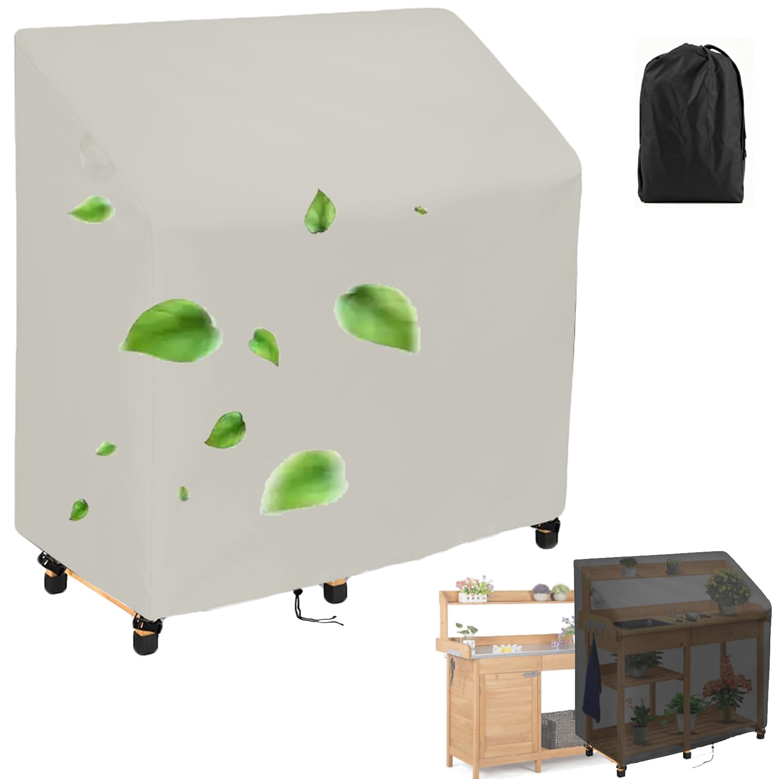 Crysterris Beige Waterproof Potting Bench Cover,420D Oxford Greenhouse Workbench Protection Planting Germination Table Protective，Dust-Proof Outdoor Potting Table Covers With Windpr(Size:210d：115*51*122Cm,Color:beige)