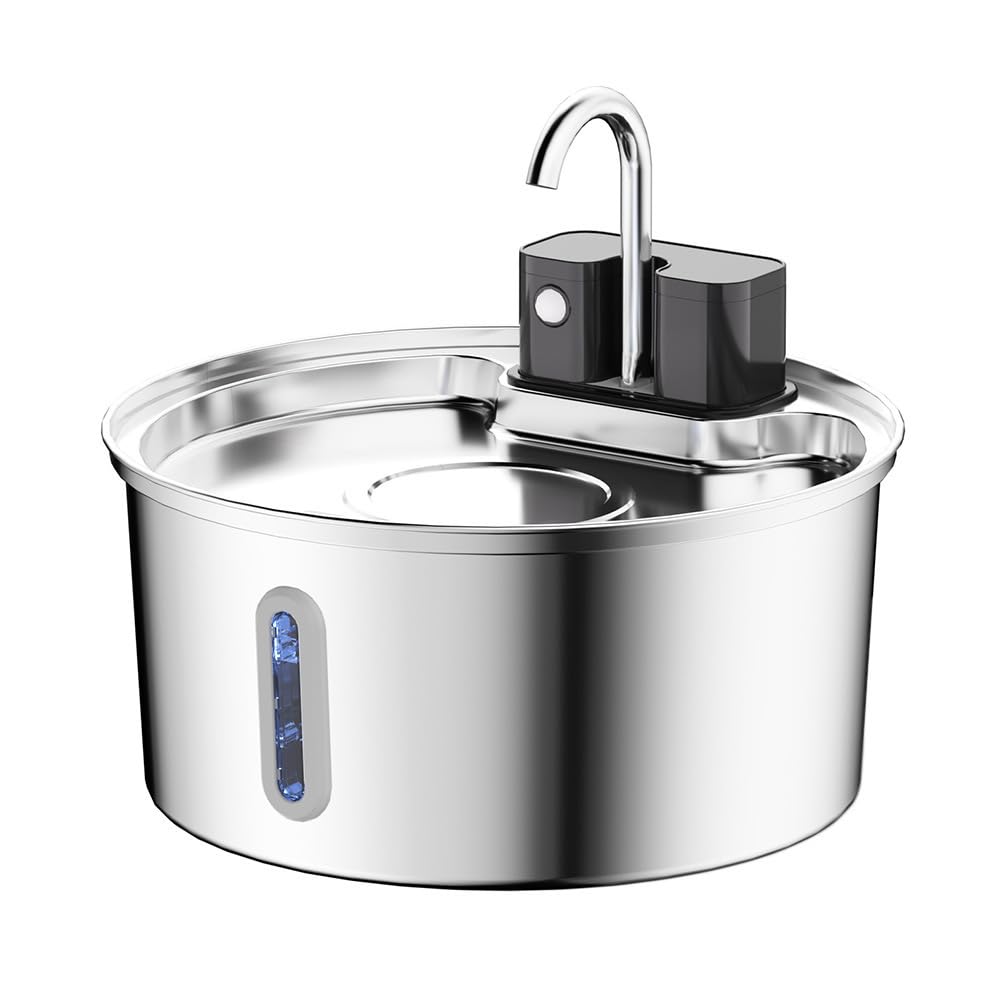 NordFlow 2.0 Katzenbrunnen Edelstahl Katzenbrunnen 3,2 L – Kabelloser Wasserspender mit Bewegungssensor, leiser Pumpe, BPA-frei und einfach zu reinigen