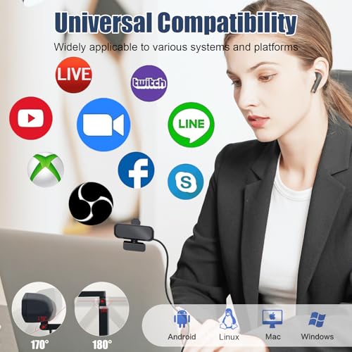 Kamera internetowa Full HD 1080p z dwoma mikrofonami, ulepszony autofokus, 30 kl./s, redukcja szumów, z migawką prywatności, kamera internetowa USB Plug and Play do wideokonferencji/połączeń online