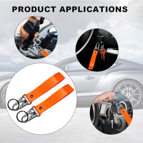 Image of Wevdn Car Key Chain, Fabric Metal Practical Multifunctional Motorcycle Keychain, Anti-Lost Keychain with O-Ring for Men Women (Orange-2PCS)