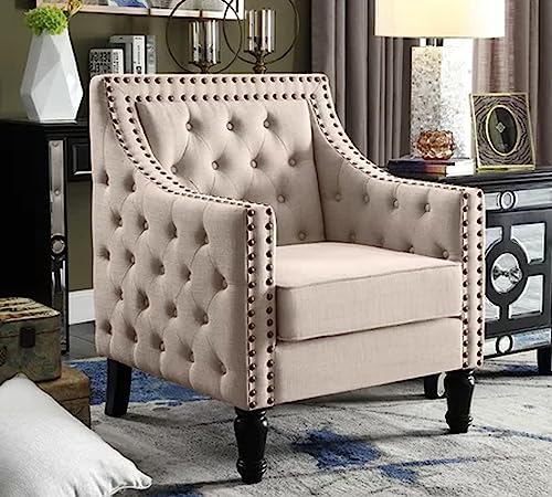 Image of Lakdi The Furniture Co. Modern Living Room Lounge Chair | Wing Chair | Accent Chair | Dining Chair for Home Furnitures - Green Color (Light Beige)
