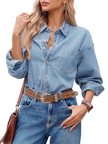 Cicy Bell Womens Oversized Denim Shirt Jean Jacket 2025 Fall Fashion Button Down Shirts Long Sleeve Tops Trendy Shackets4